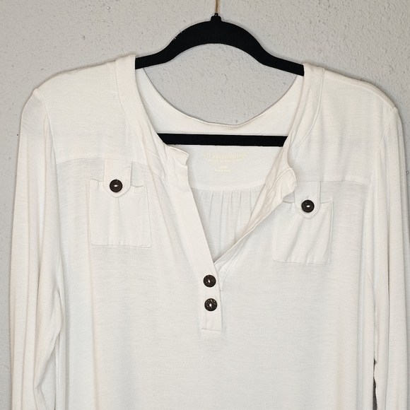 Soft Surroundings Rolled Sleeve Womens Tunic Shirt L Large V Neck Buttons White - Picture 2 of 12